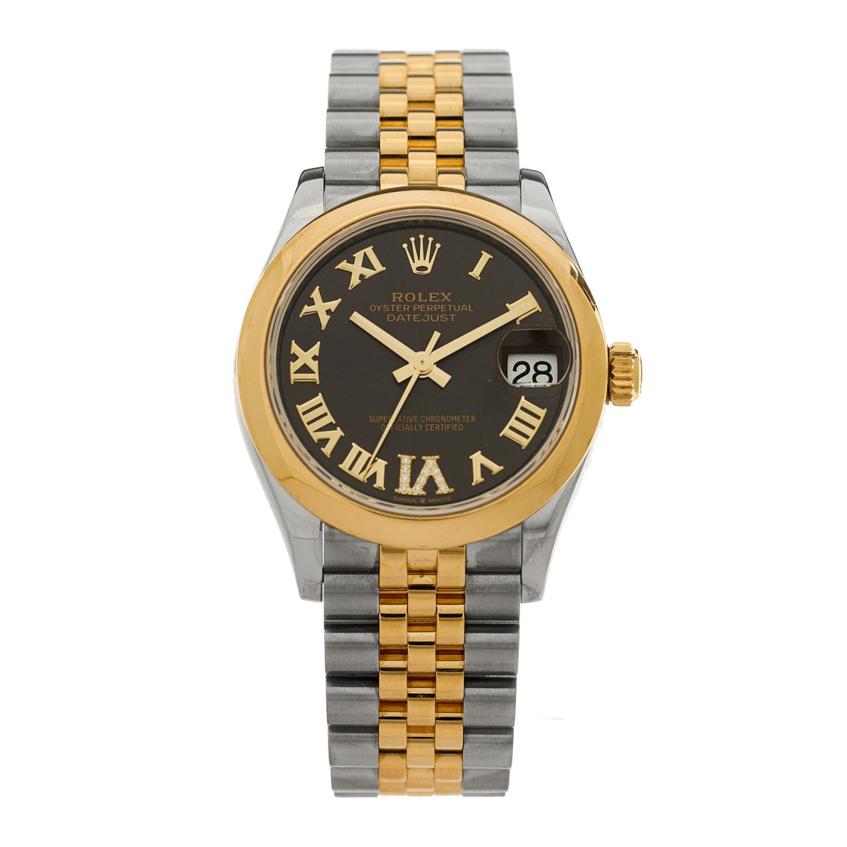 Stainless Steel 18K Yellow Gold Diamond 31mm Oyster Perpetual Datejust Watch Dark Grey Roman 278243