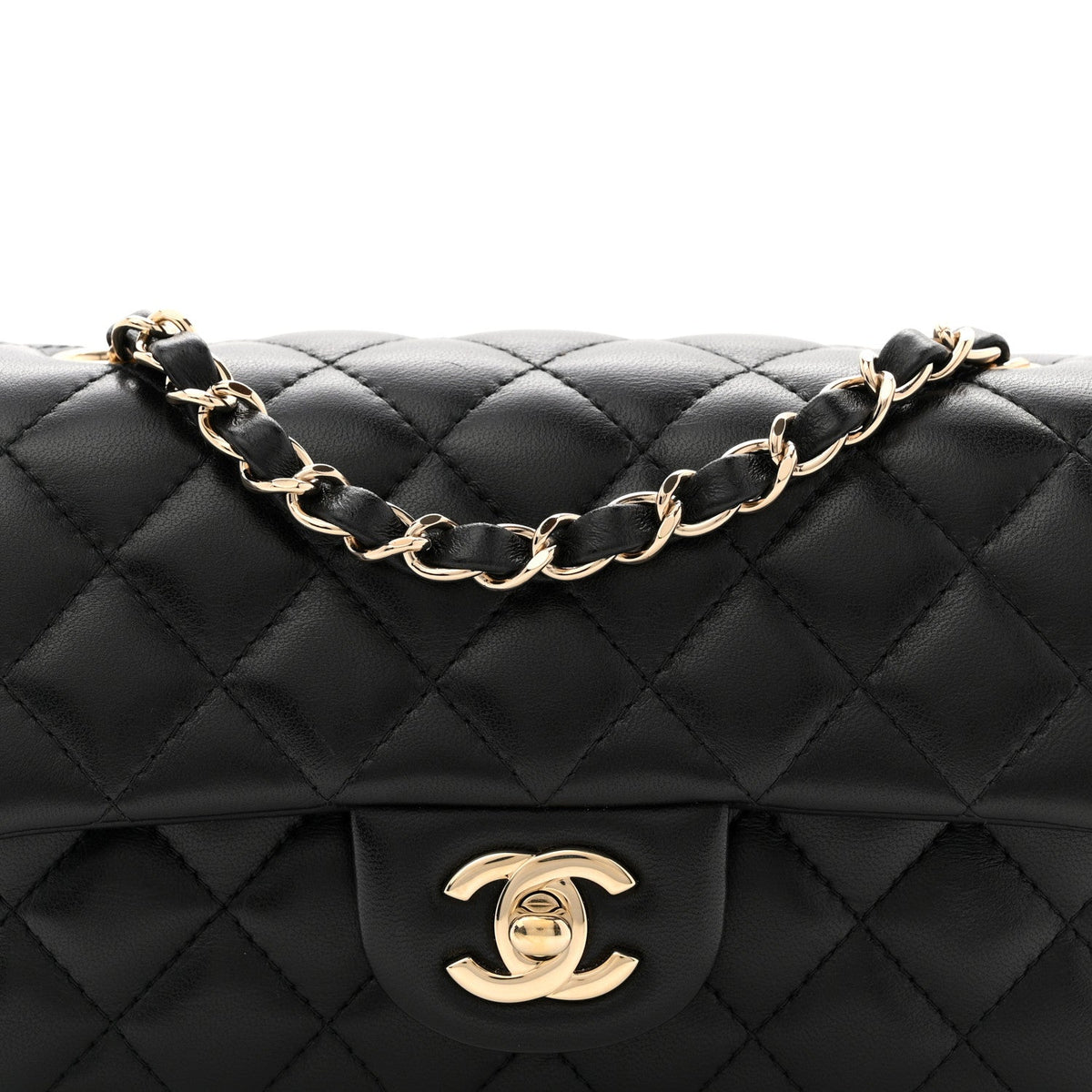 Lambskin Quilted Mini Rectangular Flap Black