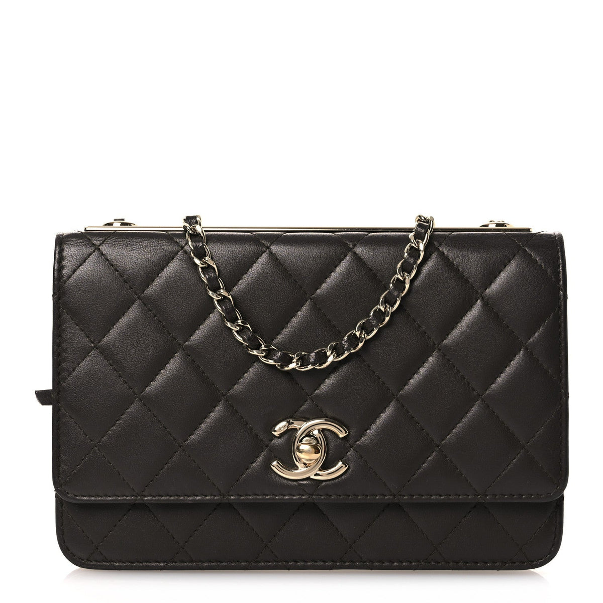 Lambskin Quilted Trendy CC Wallet On Chain WOC Dark Brown
