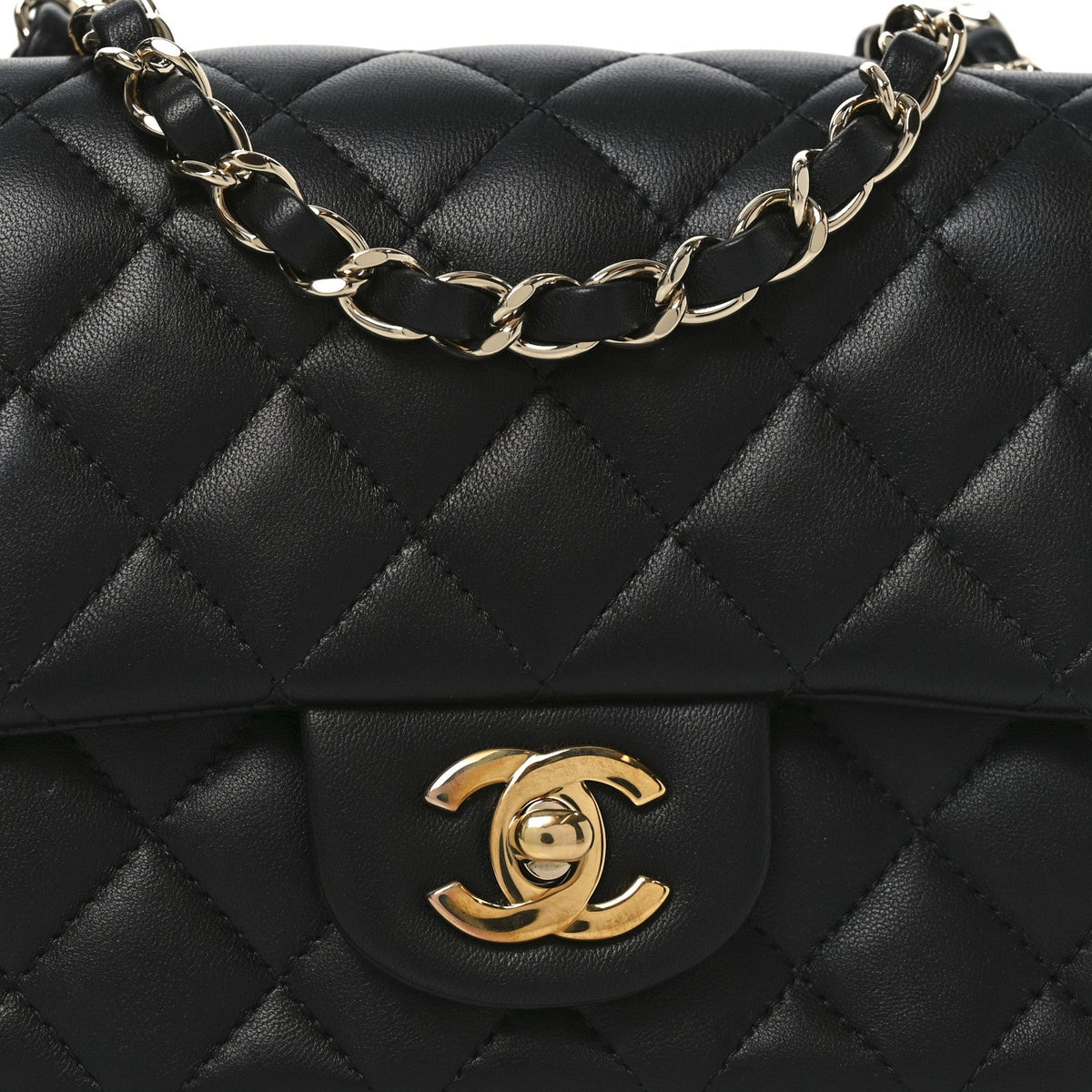 Lambskin Quilted Mini Square Flap Black