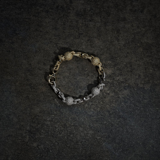 GLD X Bloody Osiris Dual Finish Moissanite Ball Chain Bracelet in White and Yellow Gold Vermeil
