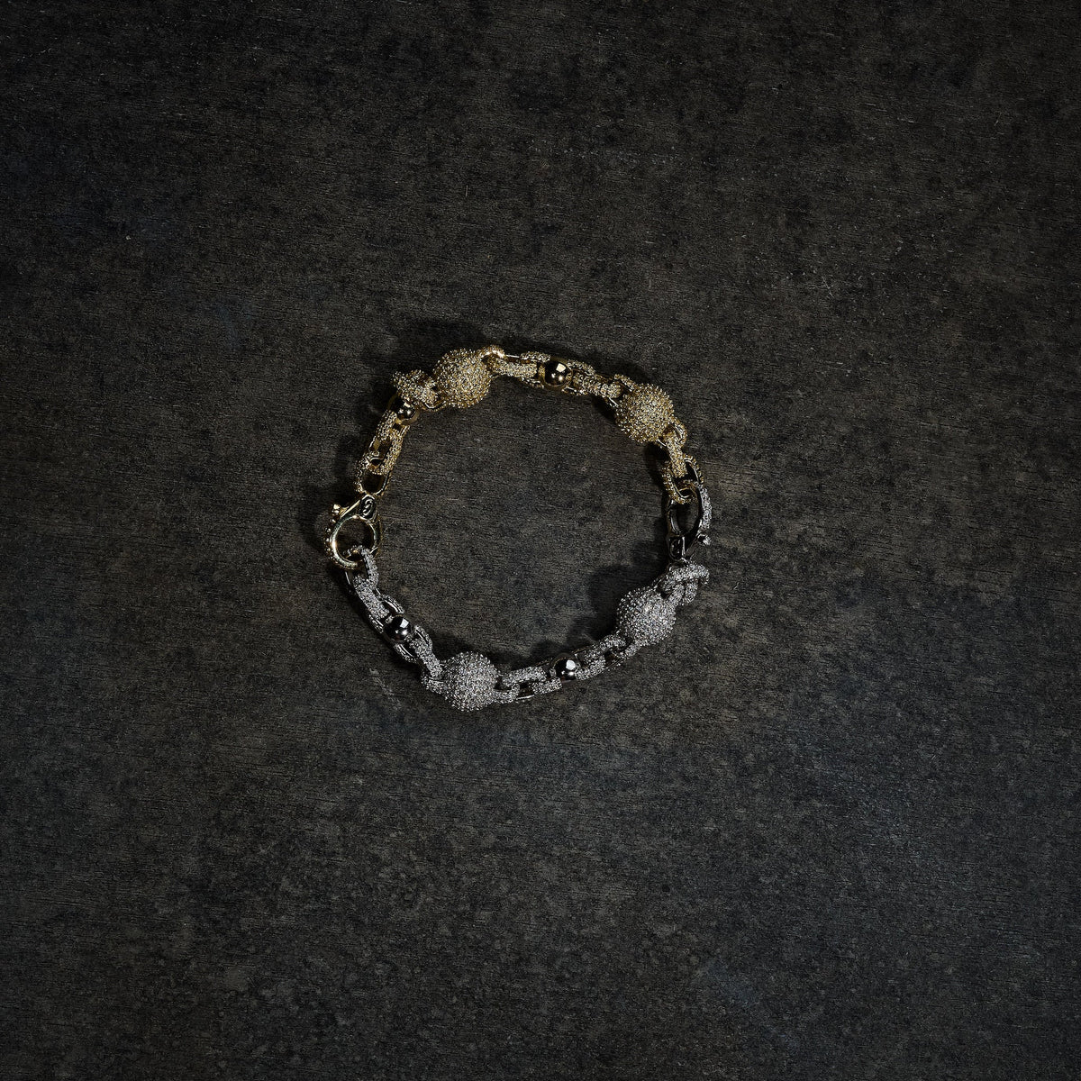 GLD X Bloody Osiris Dual Finish Ball Chain Bracelet in White and Yellow Gold