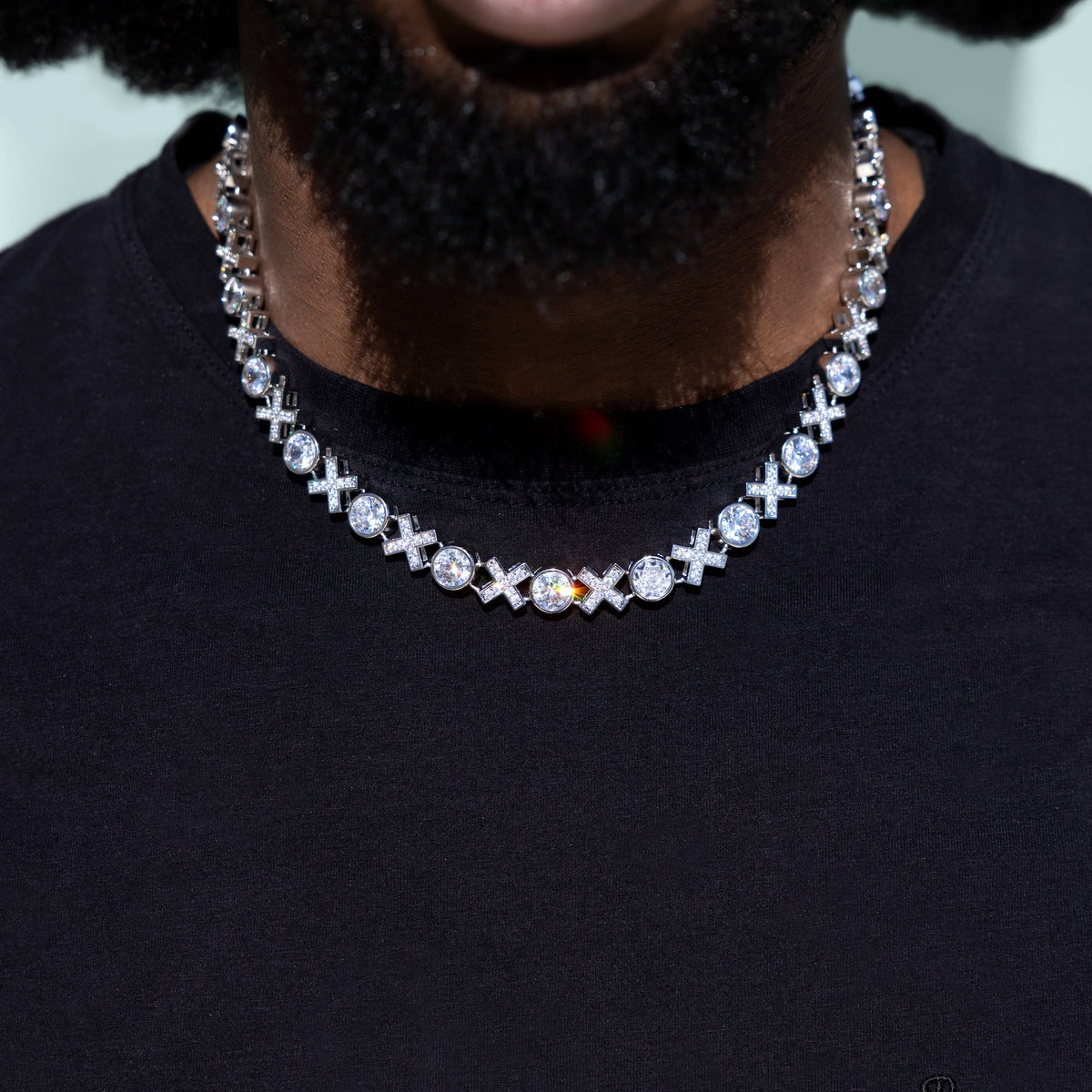 Iced XOXO Tennis Chain Necklace in White Gold