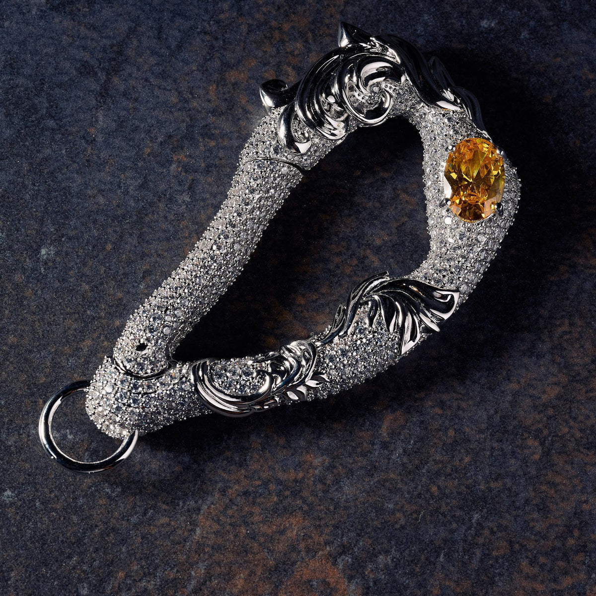 GLD X Bloody Osiris Iced Moissanite Carabiner in White Gold Vermeil
