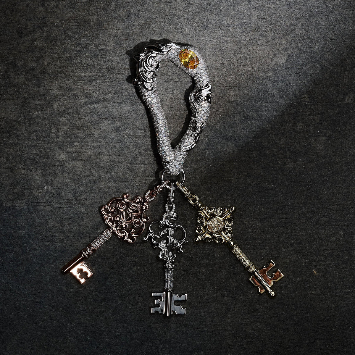 GLD X Bloody Osiris Iced Moissanite Carabiner in White Gold Vermeil