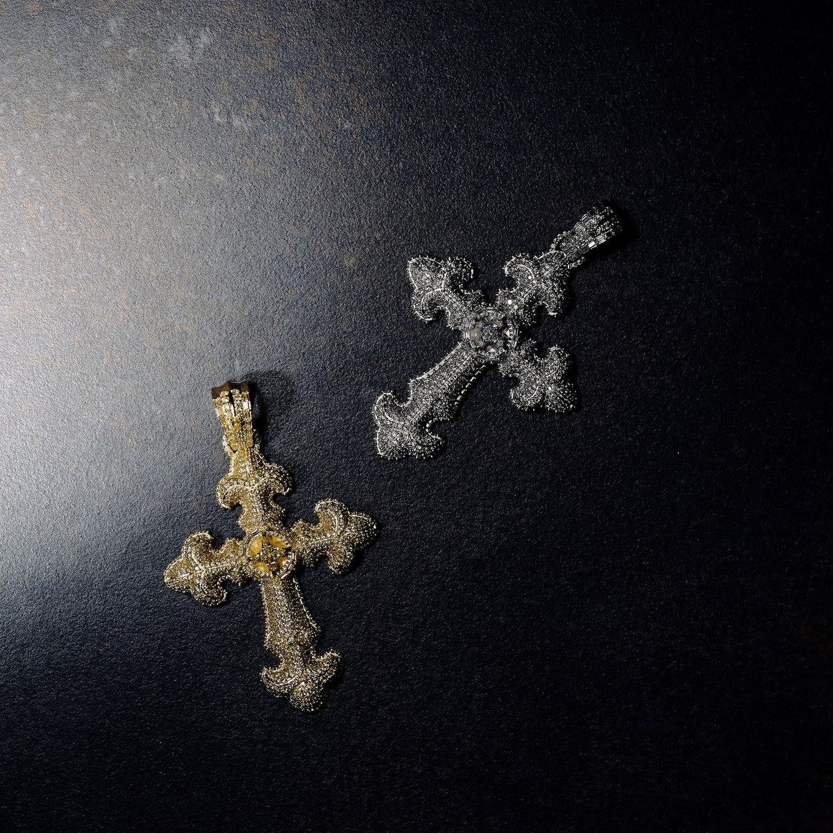 GLD X Bloody Osiris Iced Moissanite Large Cross Pendant in White Gold Vermeil