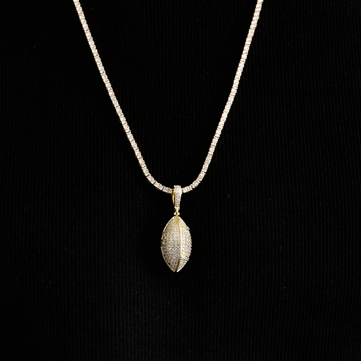 Iced Football Pendant in Yellow Gold