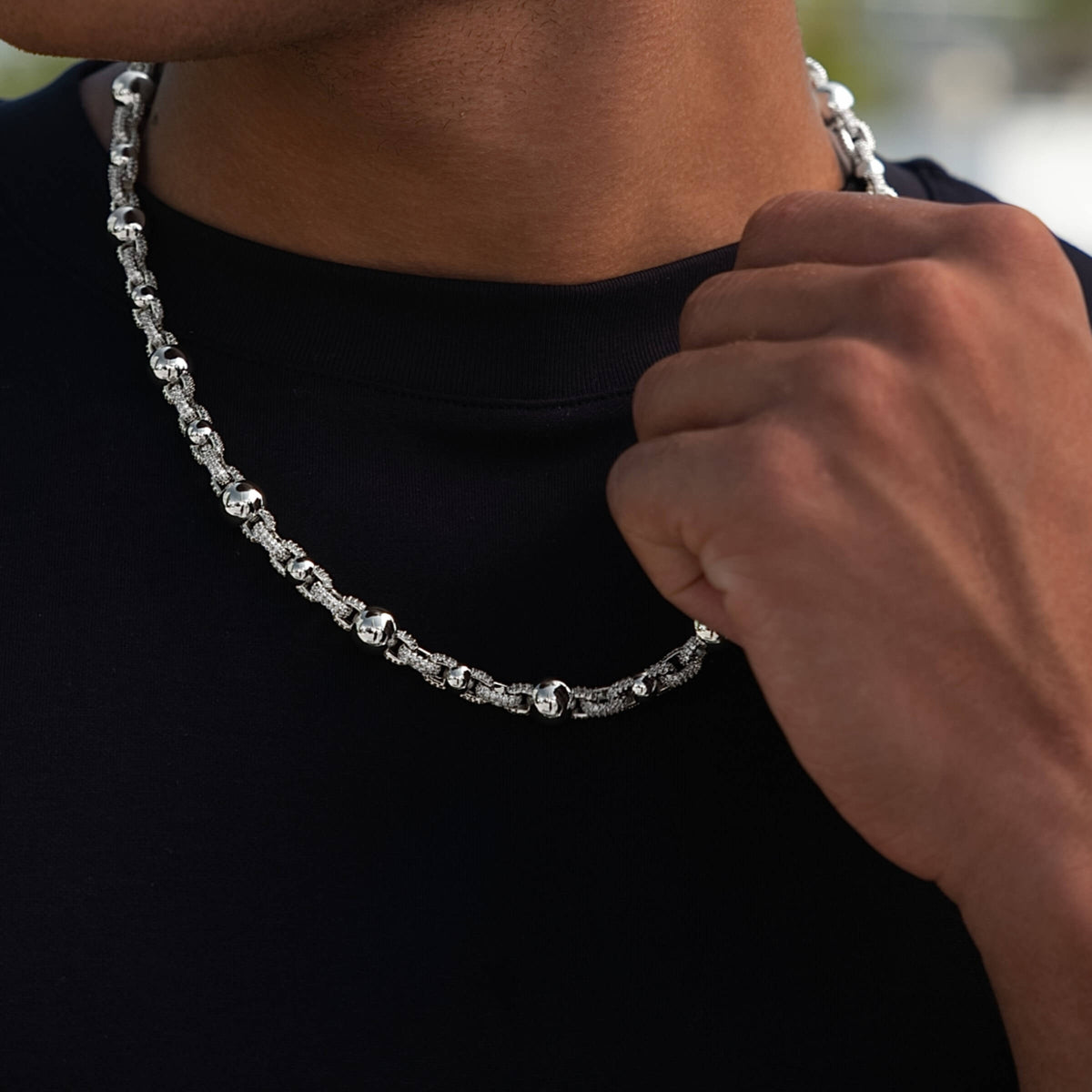 Iced Plain Multi Size Ball Chain in White Gold