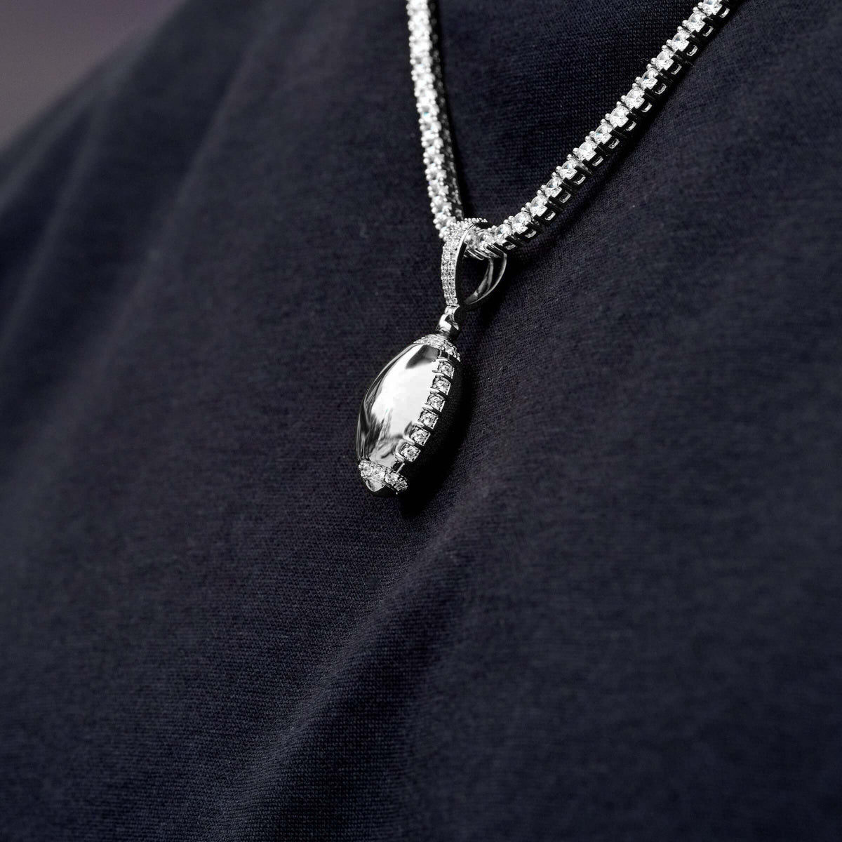 Iced Stitched Football Pendant in White Gold