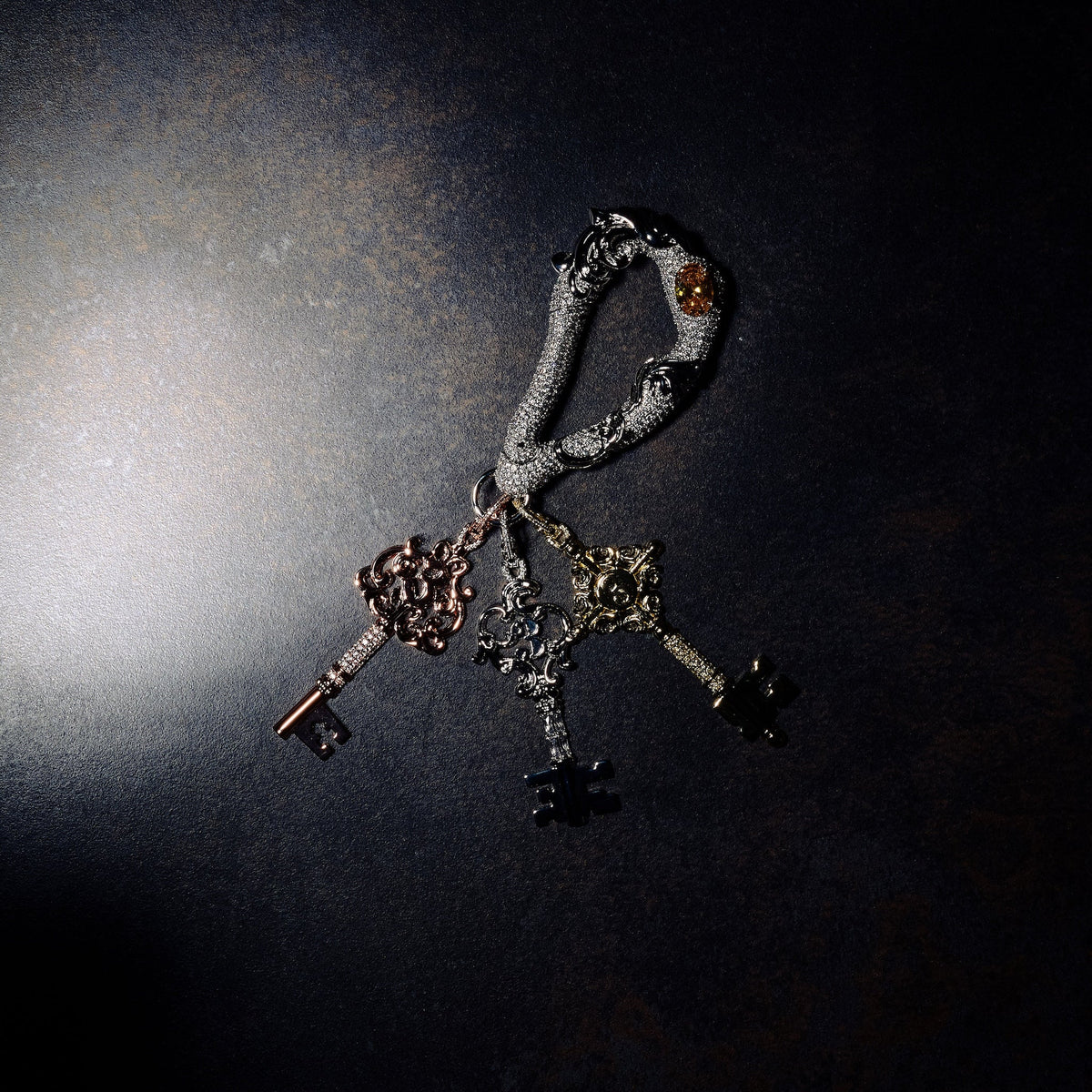GLD X Bloody Osiris Iced Moissanite Carabiner in White Gold Vermeil
