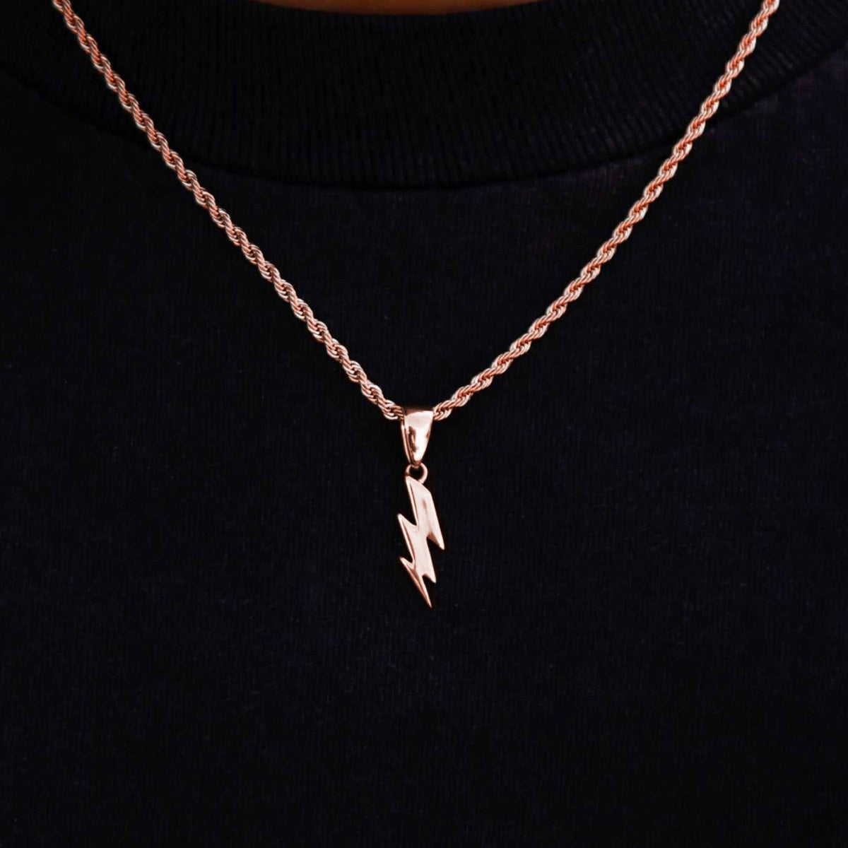 Micro Simple Lighting Bolt Pendant in Rose Gold