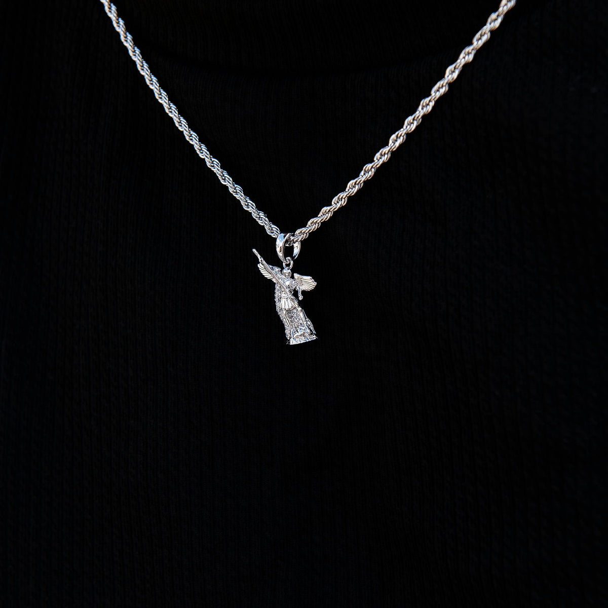 Micro Saint Michael Pendant in White Gold