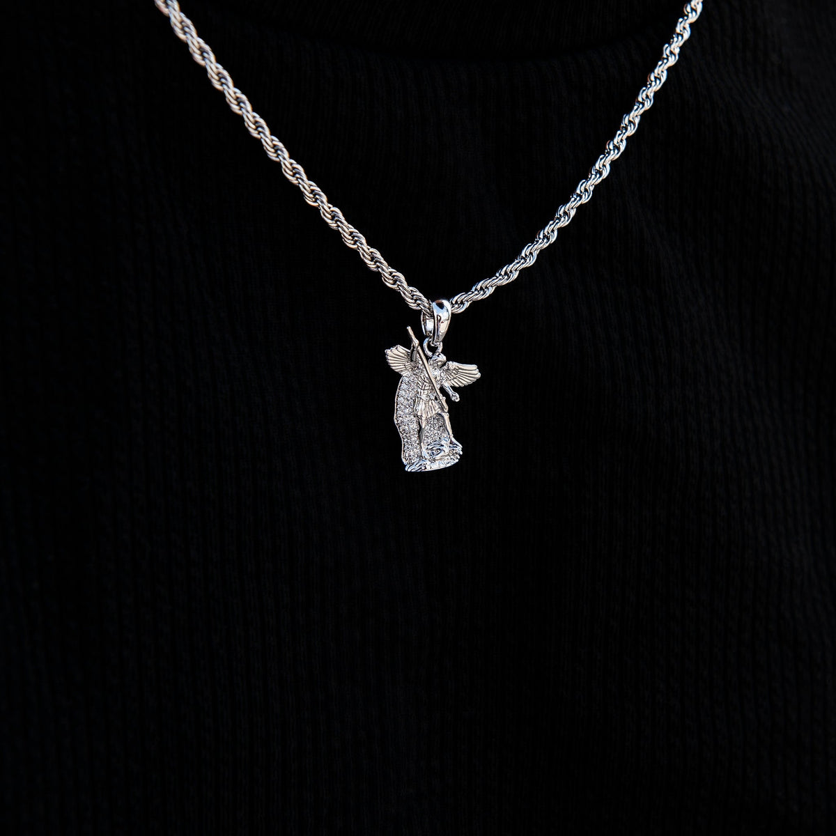 Micro Saint Michael Pendant in White Gold
