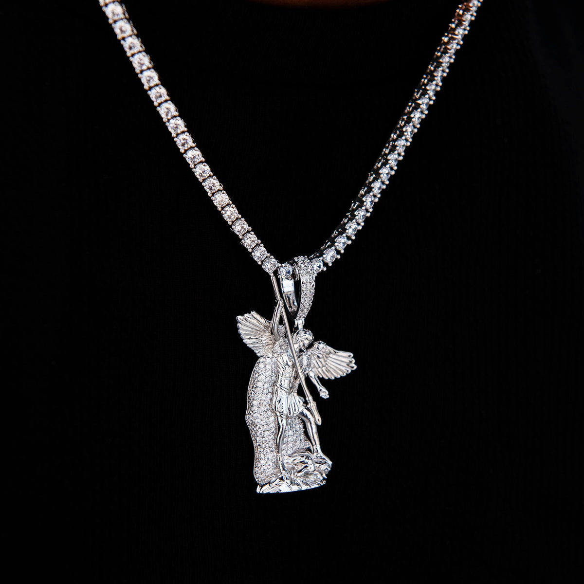 Saint Michael Pendant in White Gold