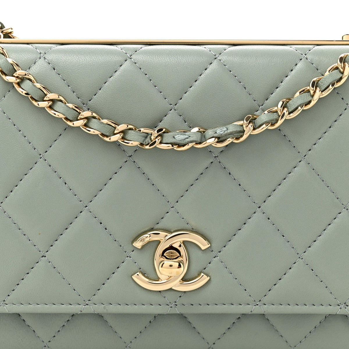 Lambskin Quilted Trendy CC Wallet On Chain WOC Grey