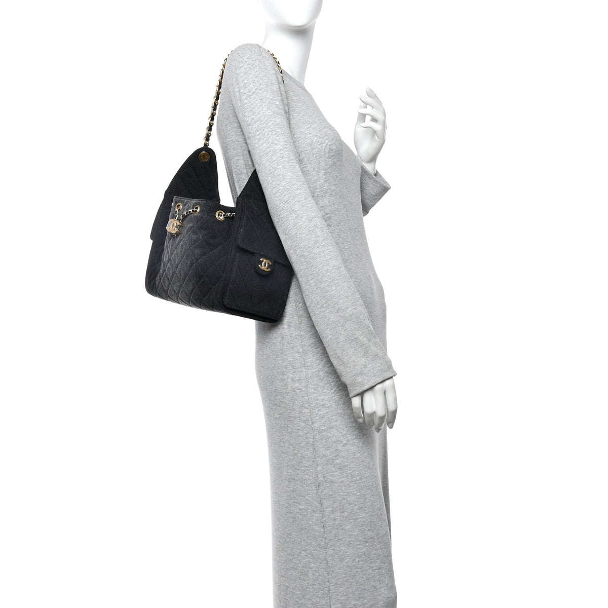 Washed Denim Quilted Small Chanel 25 Handbag Black