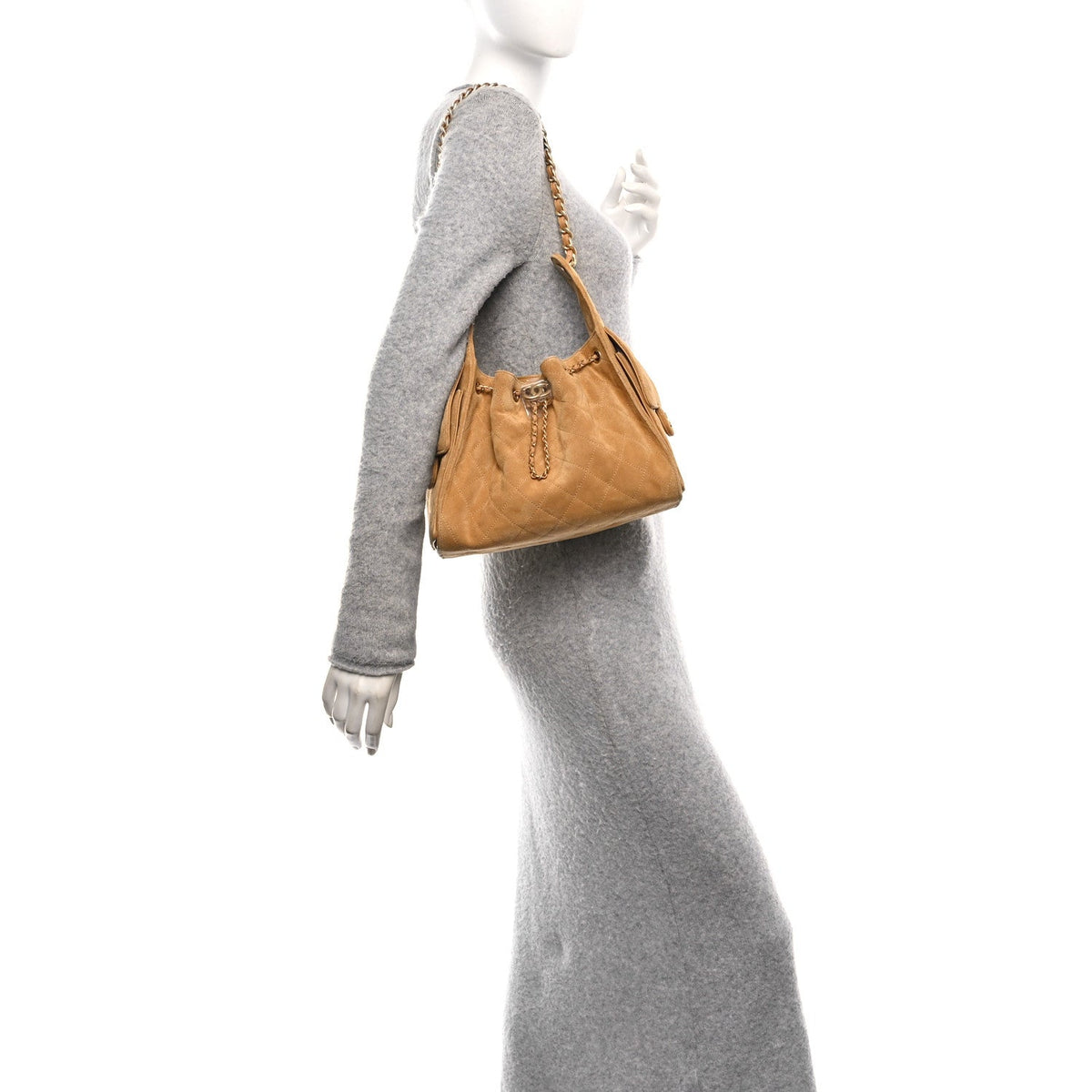 Suede Quilted Small Chanel 25 Handbag Beige