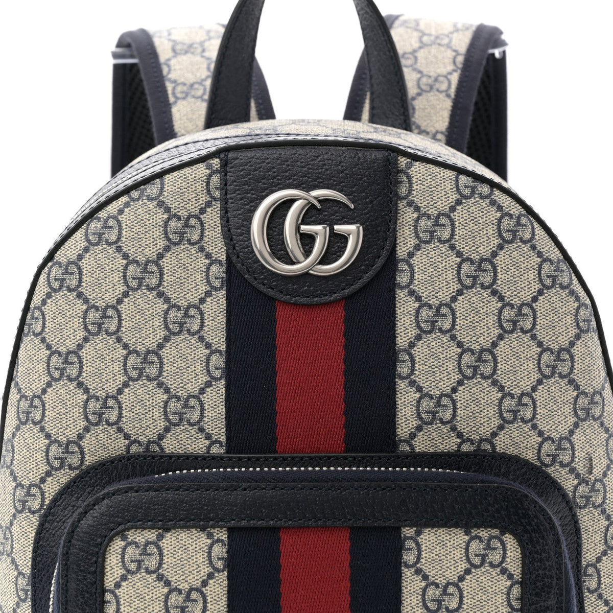 GG Supreme Monogram Textured Dollar Calfskin Web Small Ophidia Day Backpack Beige Blue Black