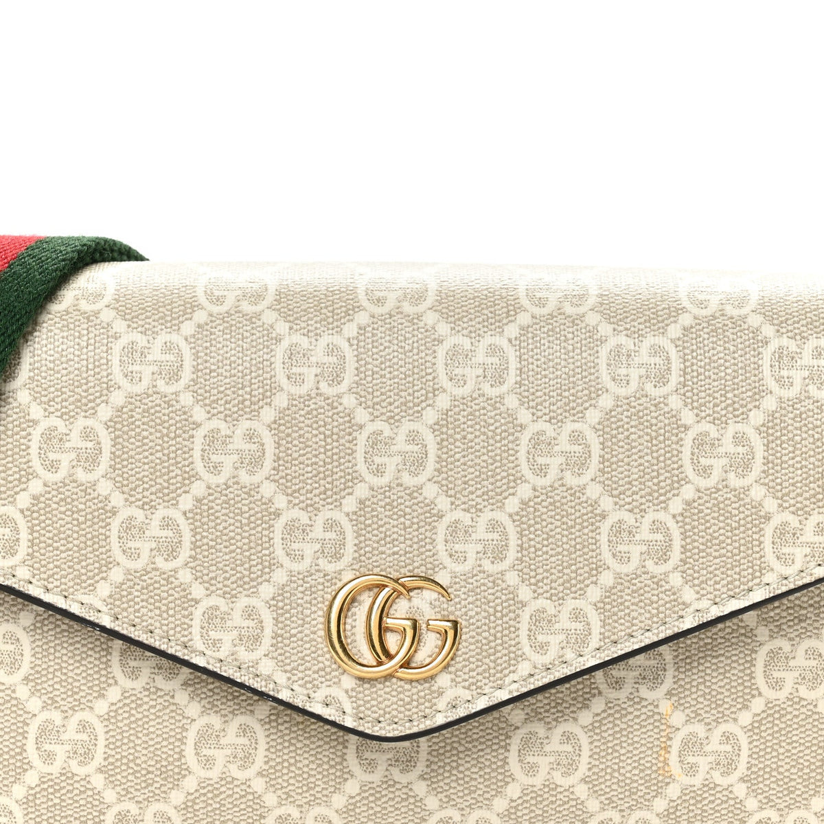 GG Supreme Monogram Textured Dollar Calfskin Web Mini Ophidia Envelope Shoulder Bag Beige Mystic White Oatmeal