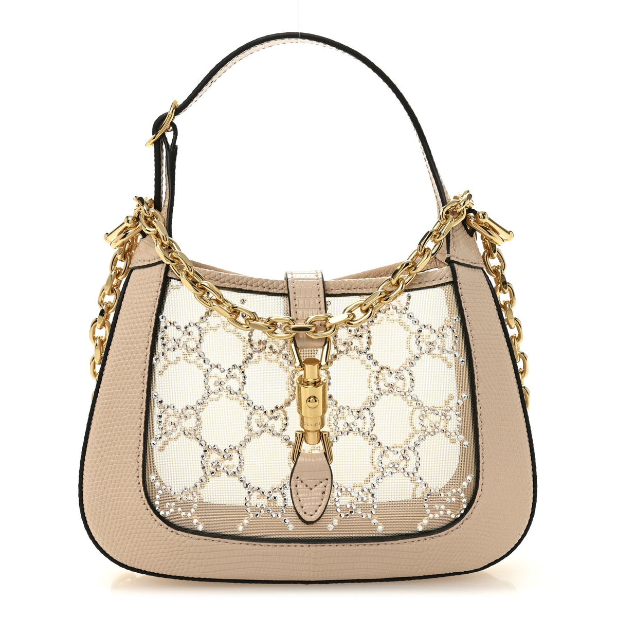 Lizard Mesh Crystal GG Monogram Mini Jackie 1961 Hobo Light Powder Skin Rose