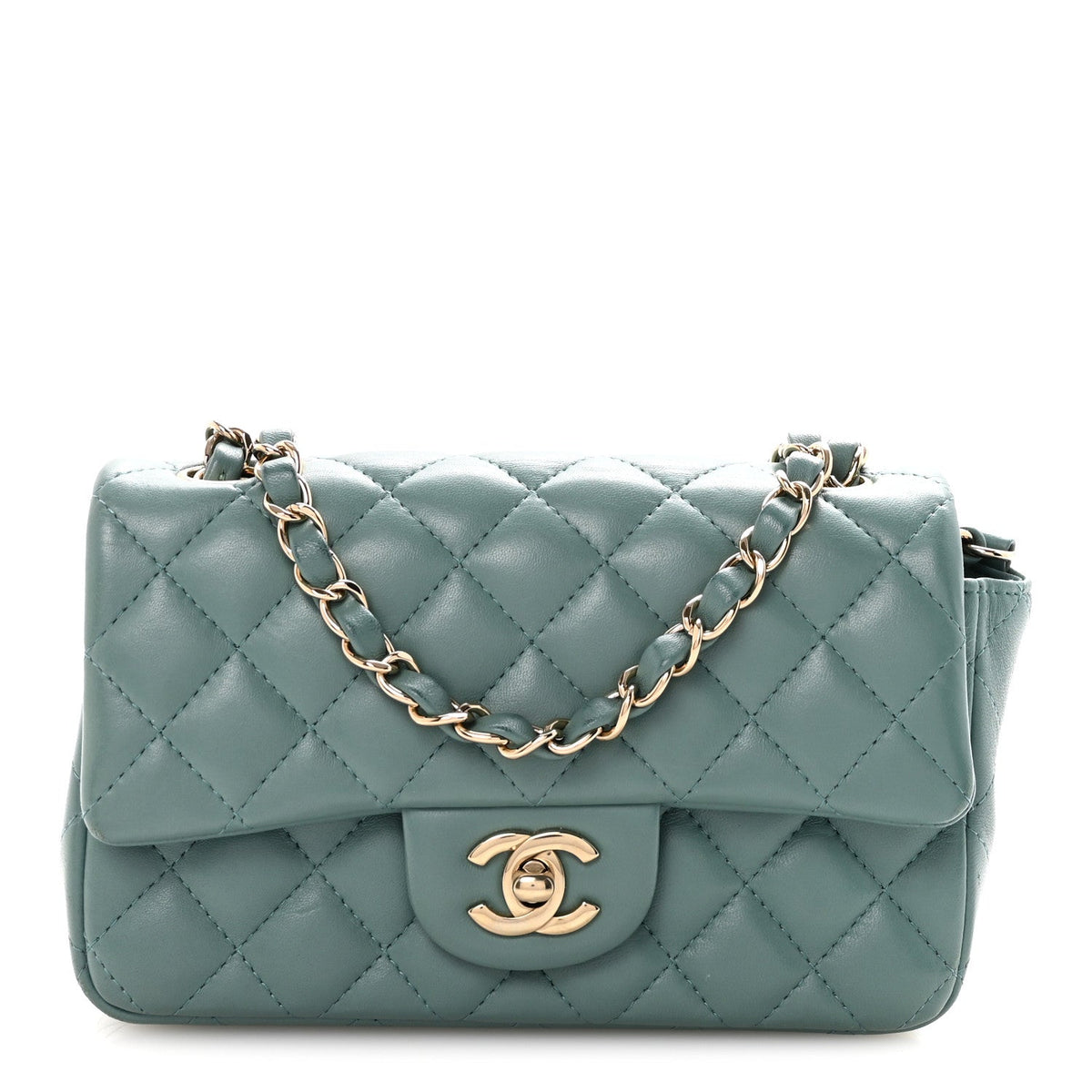 Lambskin Quilted Mini Rectangular Flap Green