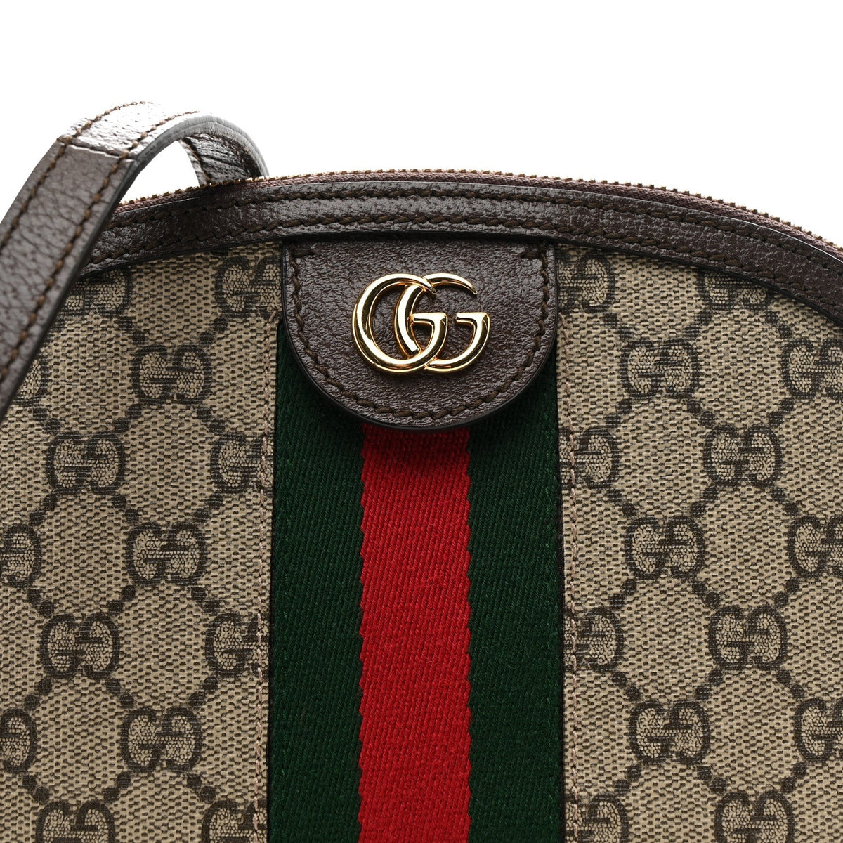 GG Supreme Monogram Textured Dollar Calfskin Web Small Ophidia Dome Shoulder Bag Beige Ebony New Acero