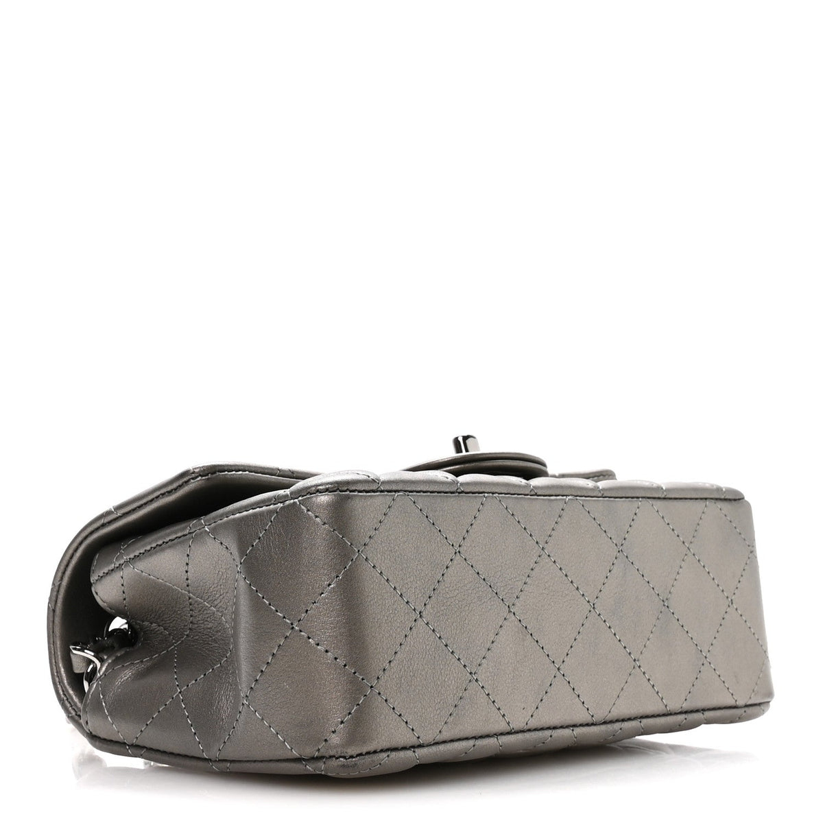 Metallic Lambskin Quilted Mini Rectangular Flap Silver