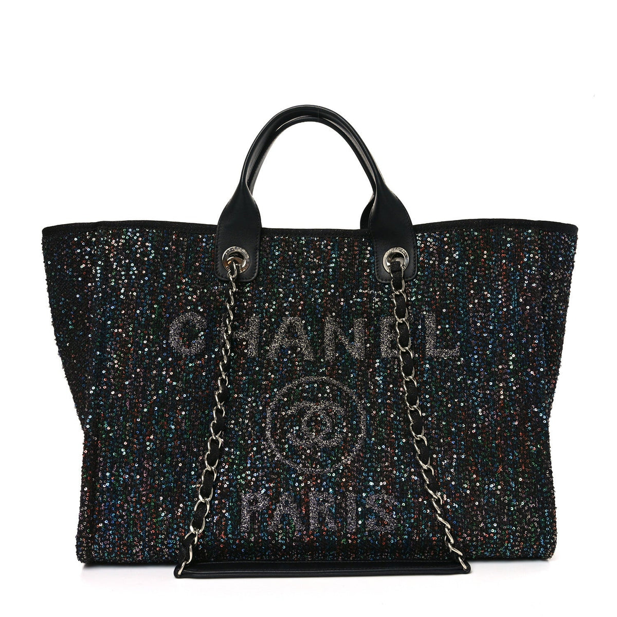 Calfskin Sequin Medium Deauville Tote Black