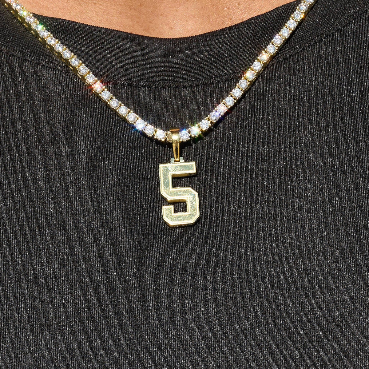 Micro Block Number Pendant in Yellow Gold