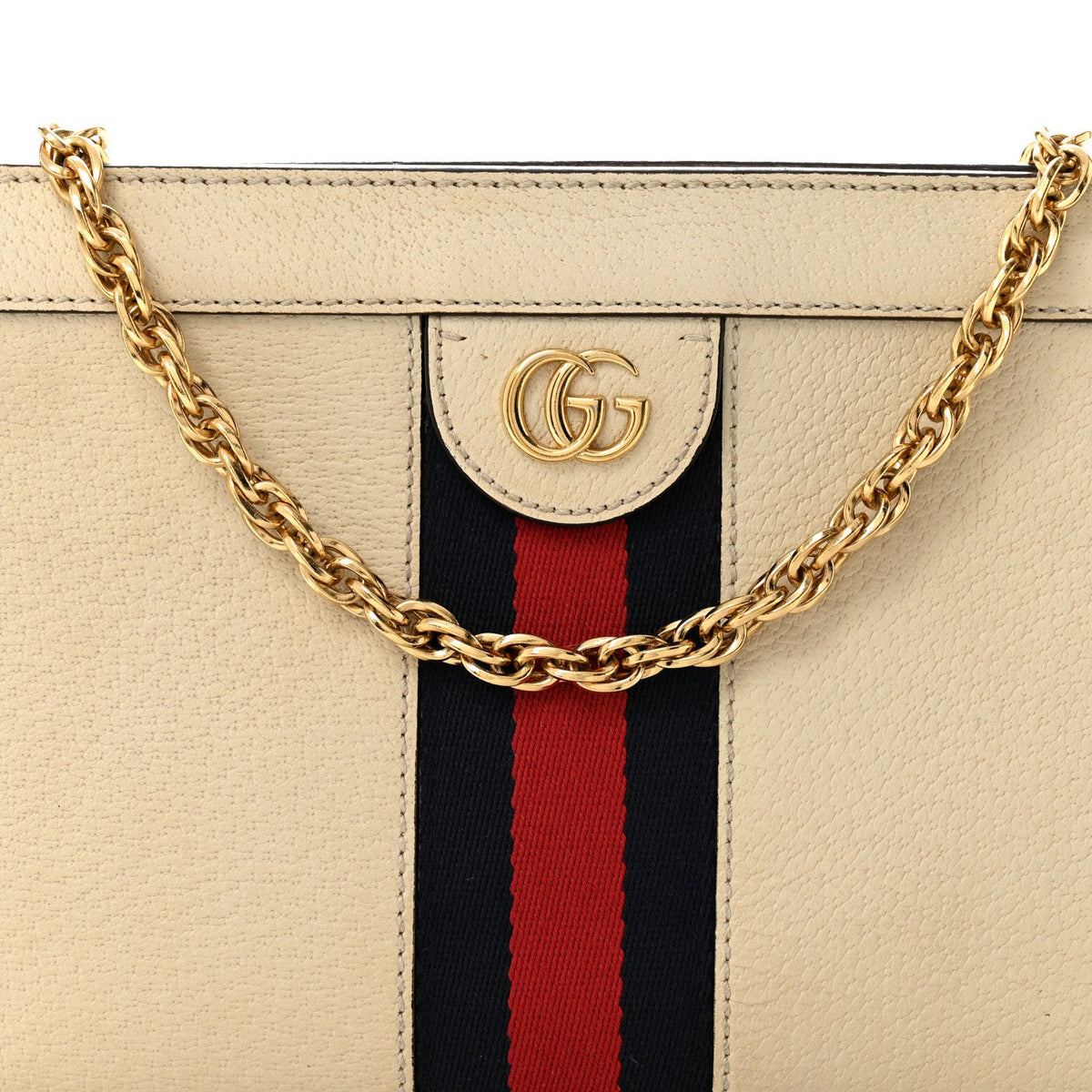 Textured Calfskin Web Small Ophidia Chain Shoulder Bag Mystic White