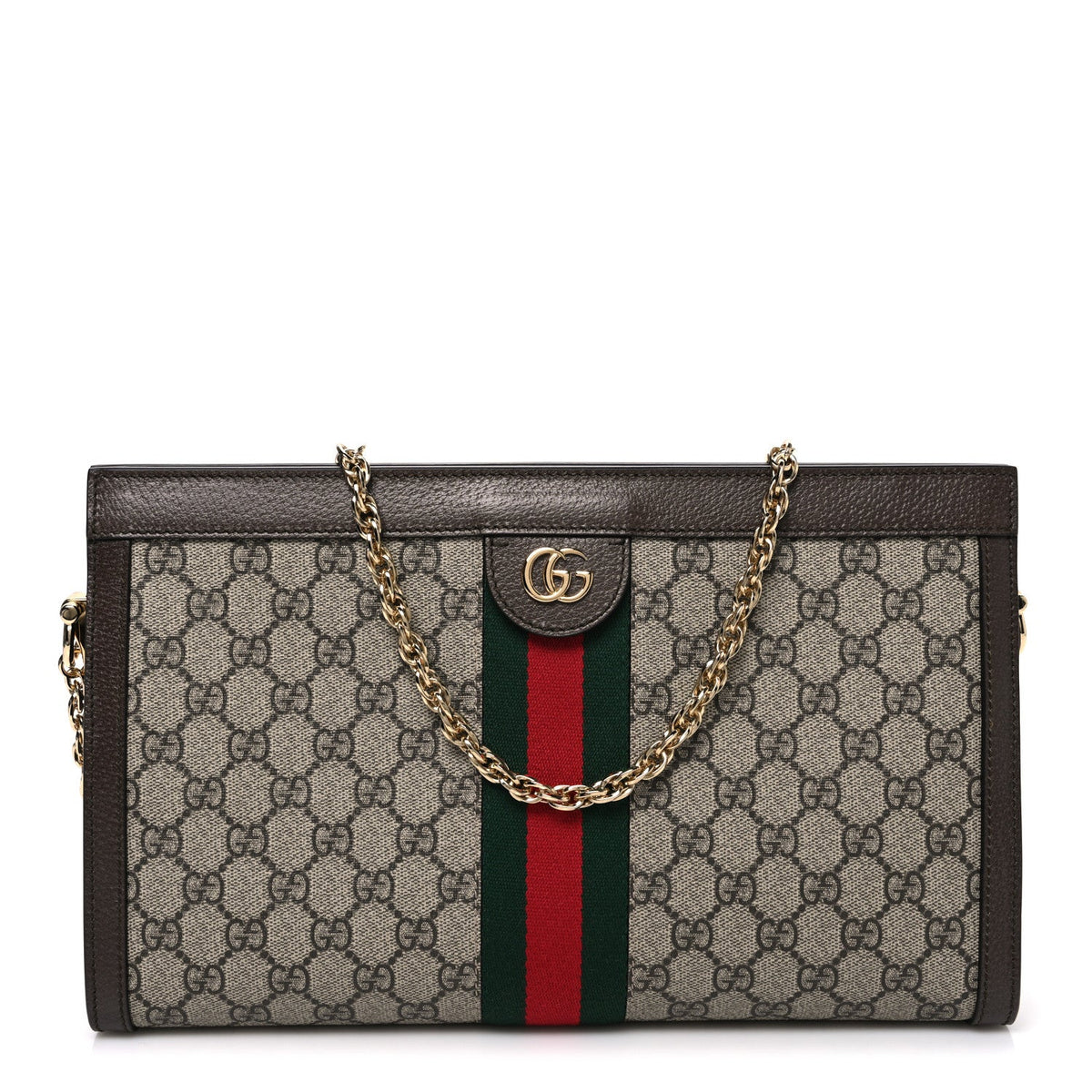 GG Supreme Monogram Web Medium Ophidia Chain Shoulder Bag Brown