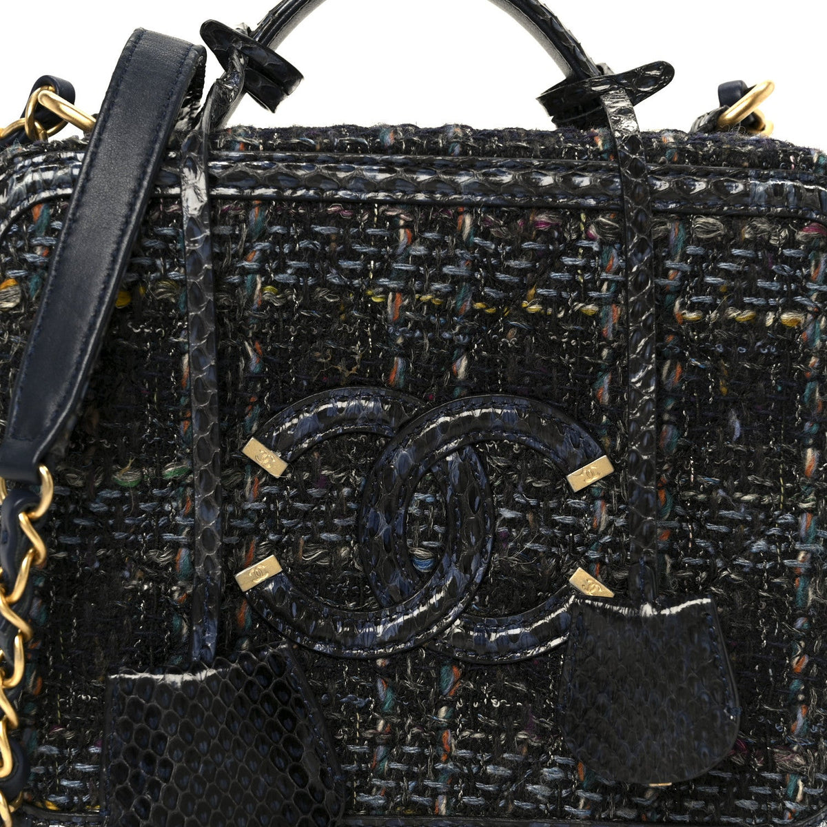 Tweed Snakeskin Quilted Medium CC Filigree Vanity Case Dark Navy