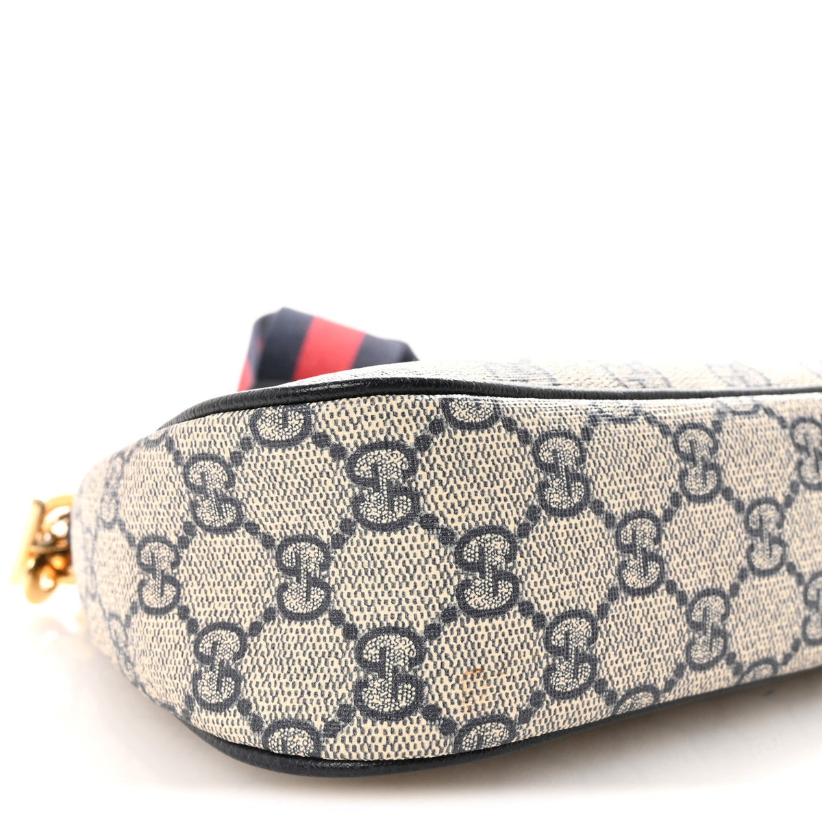 GG Supreme Monogram Textured Dollar Calfskin Web Small Ophidia GG Handbag Beige Blue