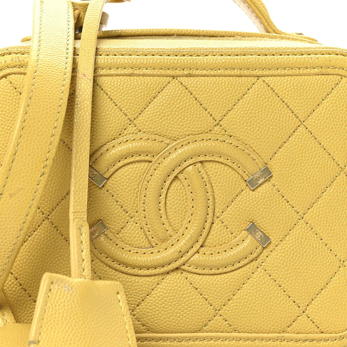 Caviar Quilted Small CC Filigree Vanity Case Yellow
