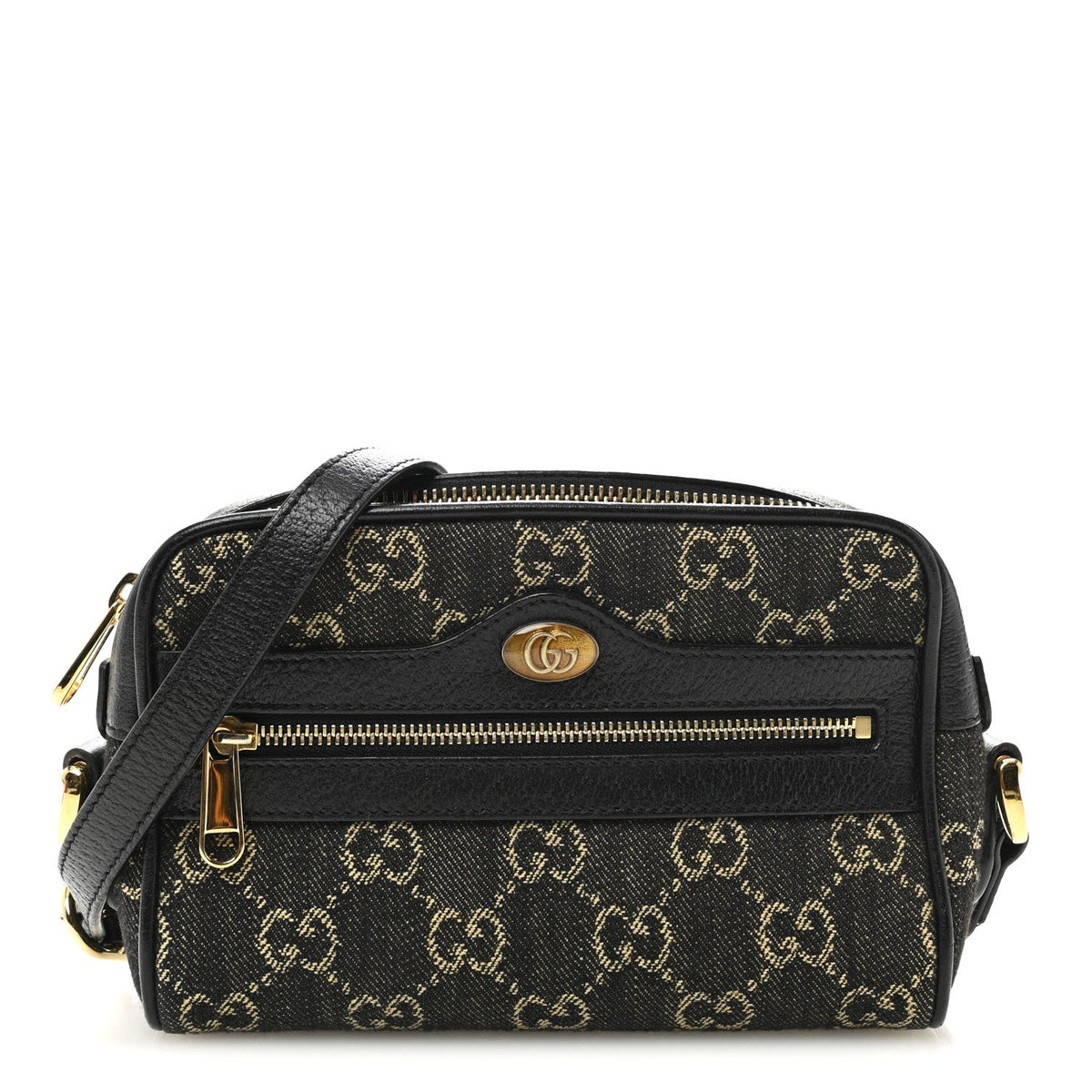 Jacquard Black Denim GG Monogram Textured Dollar Calfskin Mini Ophidia Shoulder Bag Black Ivory