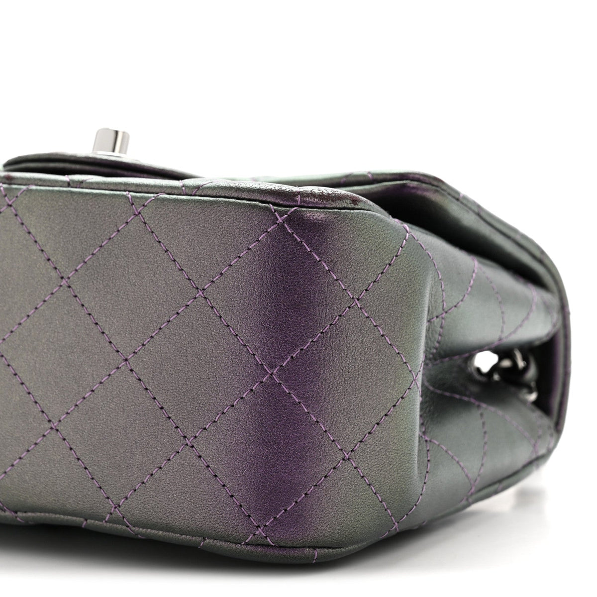 Iridescent Lambskin Quilted Mini Square Flap Dark Purple