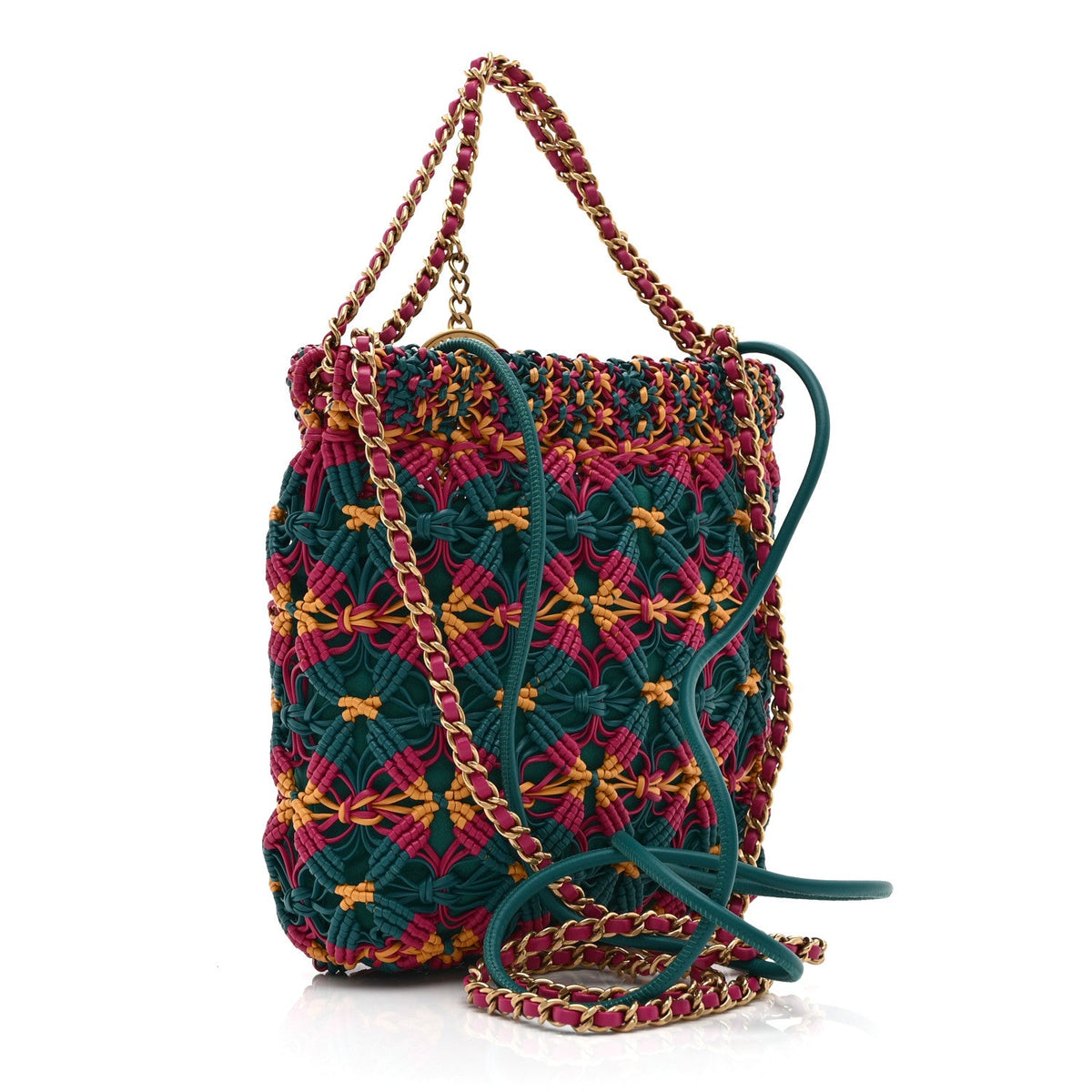 Calfskin Macrame Mini Chanel 22  Green Purple Yellow