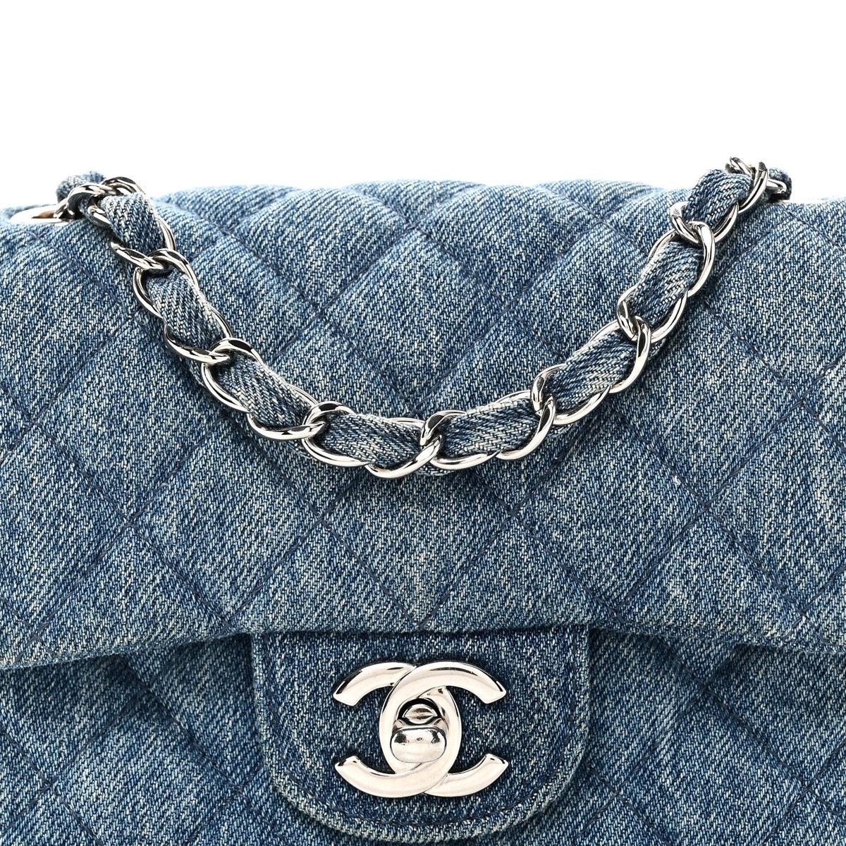 Denim CC Quilted Mini Square Flap Blue