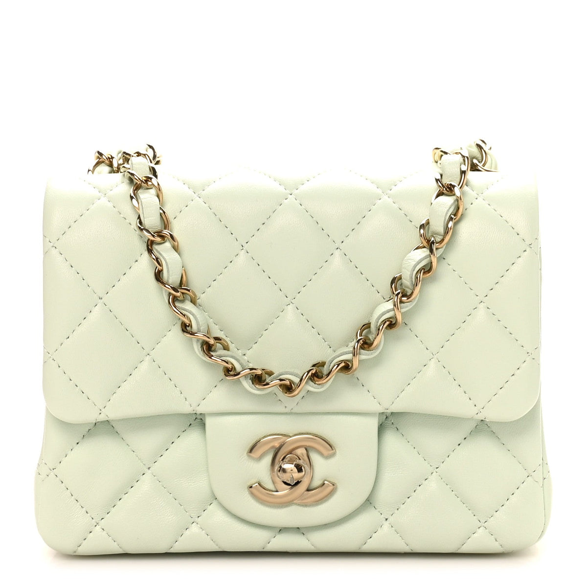 Lambskin Quilted Mini Square Flap Light Green