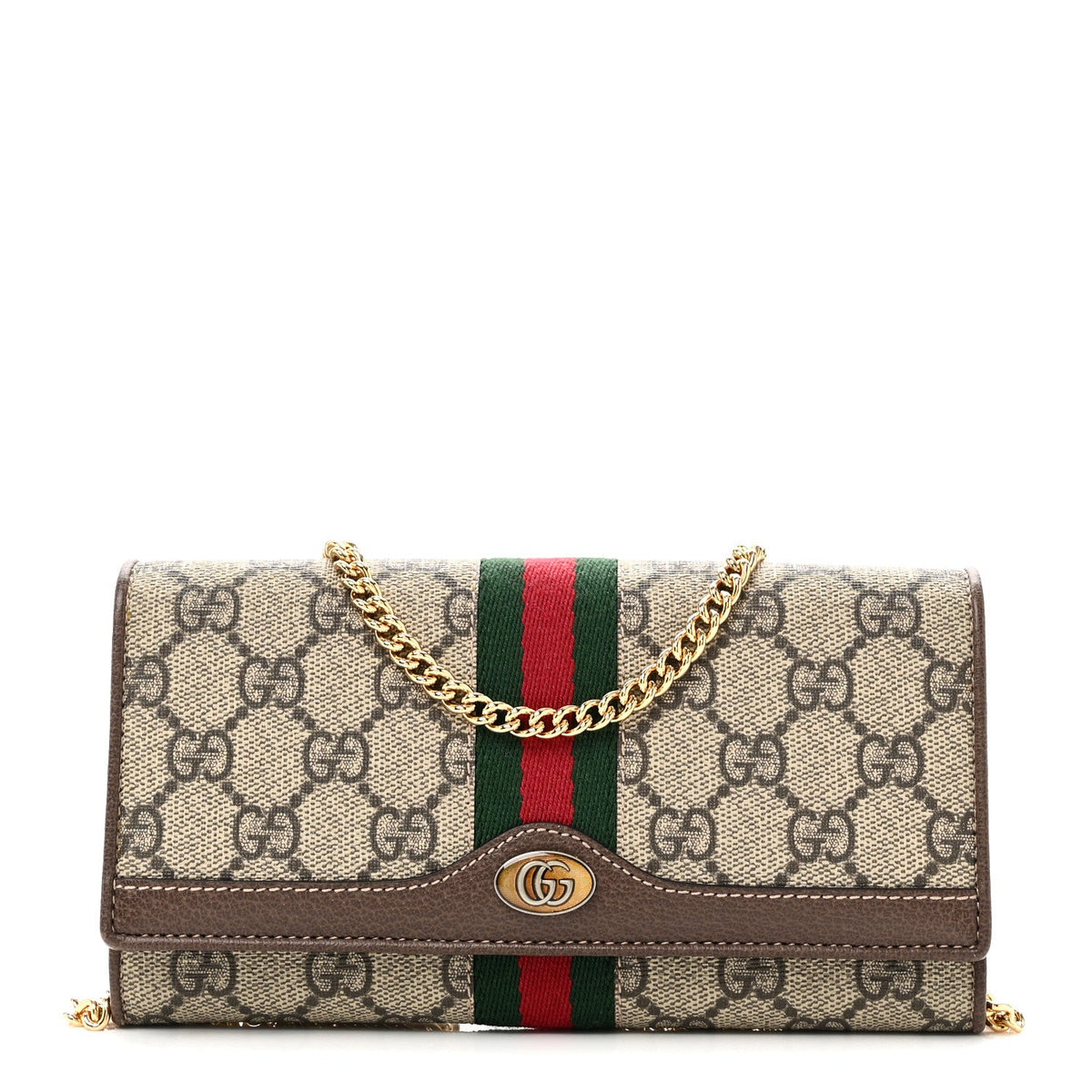GG Supreme Monogram Web Ophidia Wallet On Chain Brown