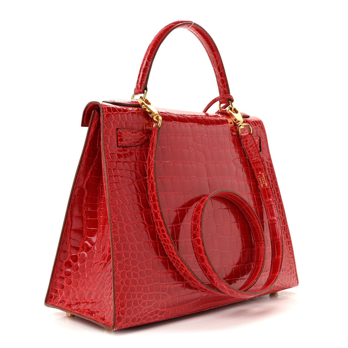 Shiny Porosus Crocodile Kelly Sellier 28 Rouge Vif