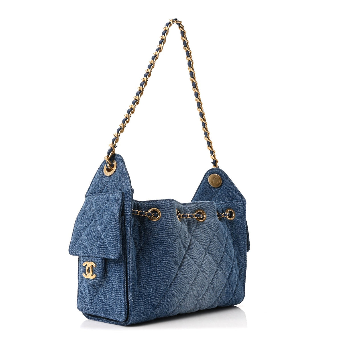 Washed Denim Quilted Mini Chanel 25 Handbag Blue