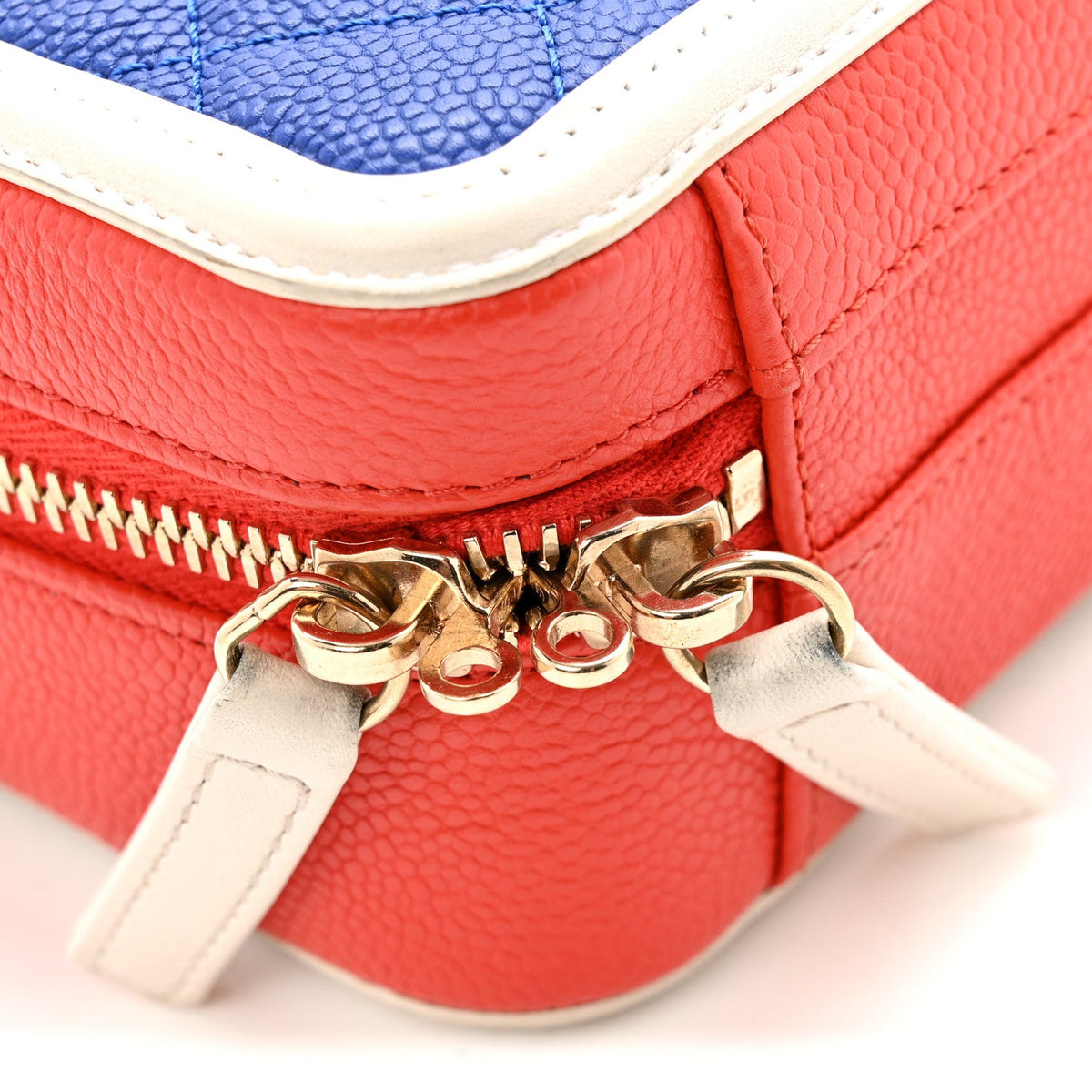 Caviar Quilted Small CC Filigree Vanity Case Blue White Red