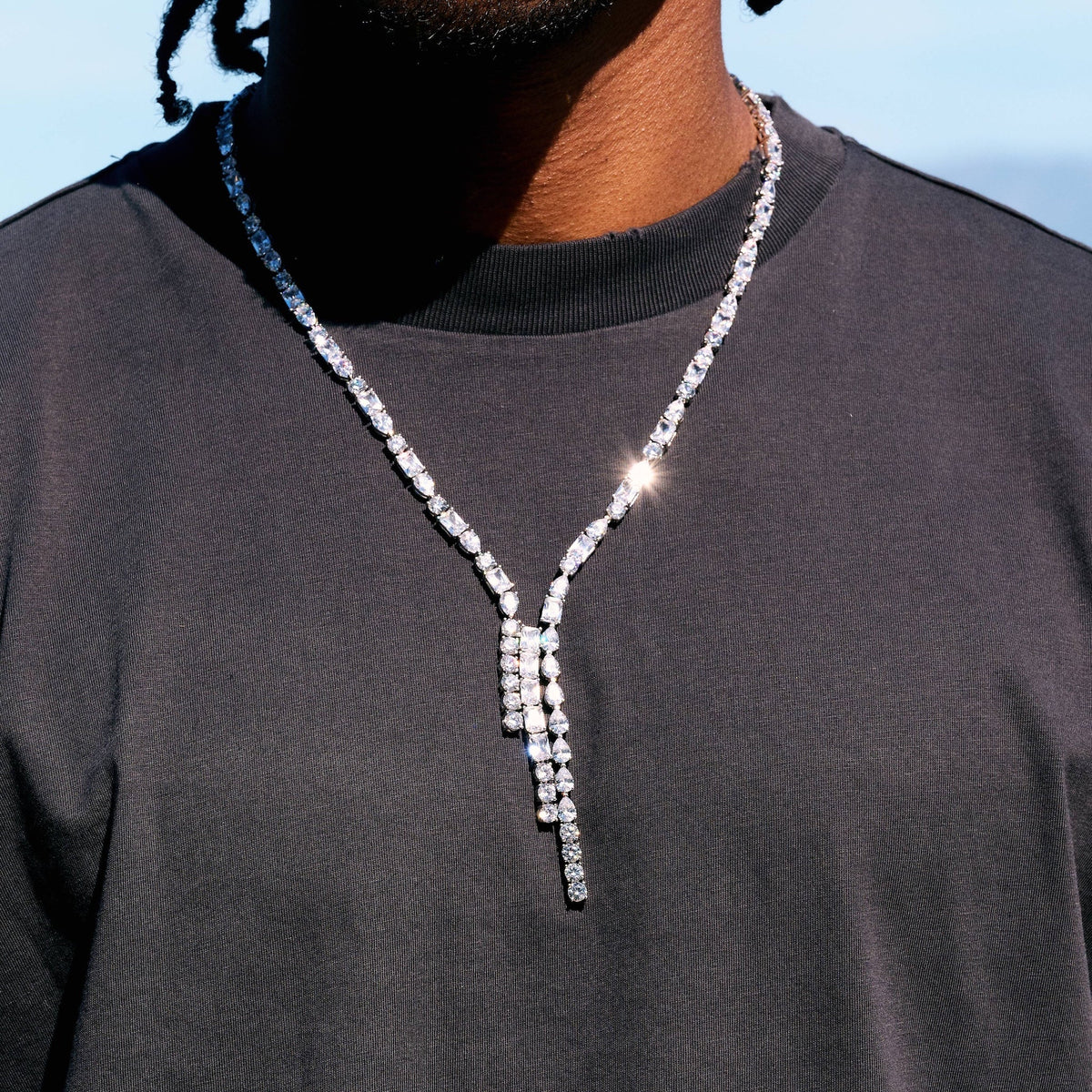 Diamond Mixed Stone Lariat in White Gold