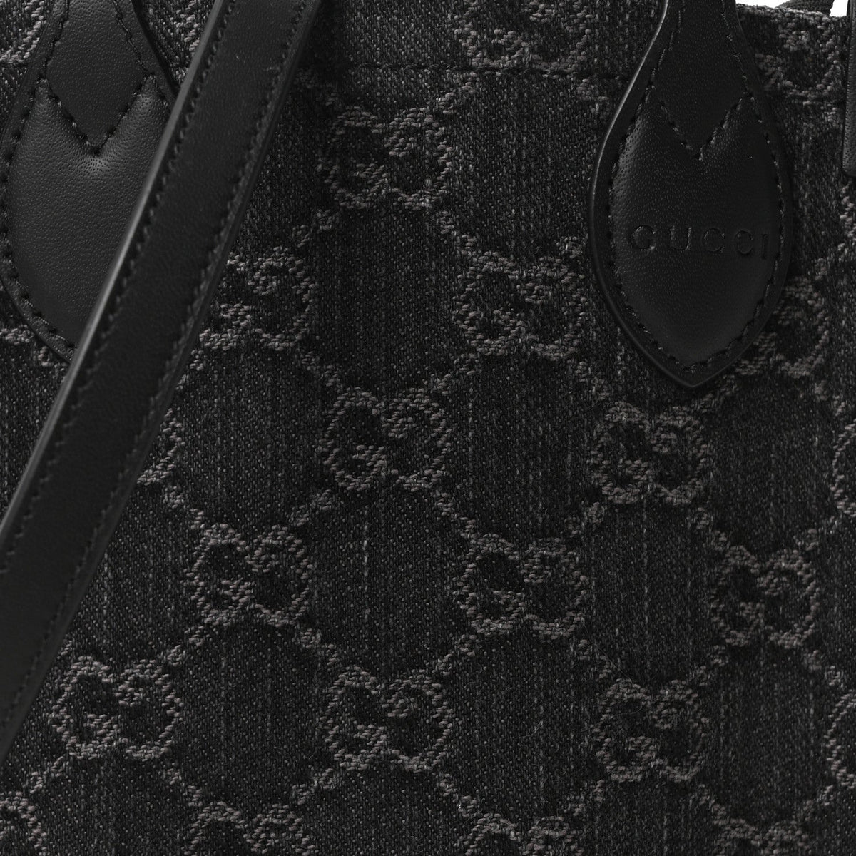 Denim GG Monogram Calfskin Mini Ophidia Tote Bag Black
