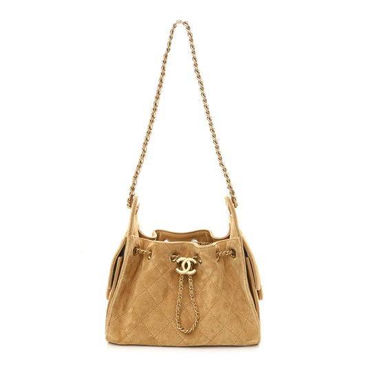 Suede Quilted Mini Chanel 25 Handbag Beige