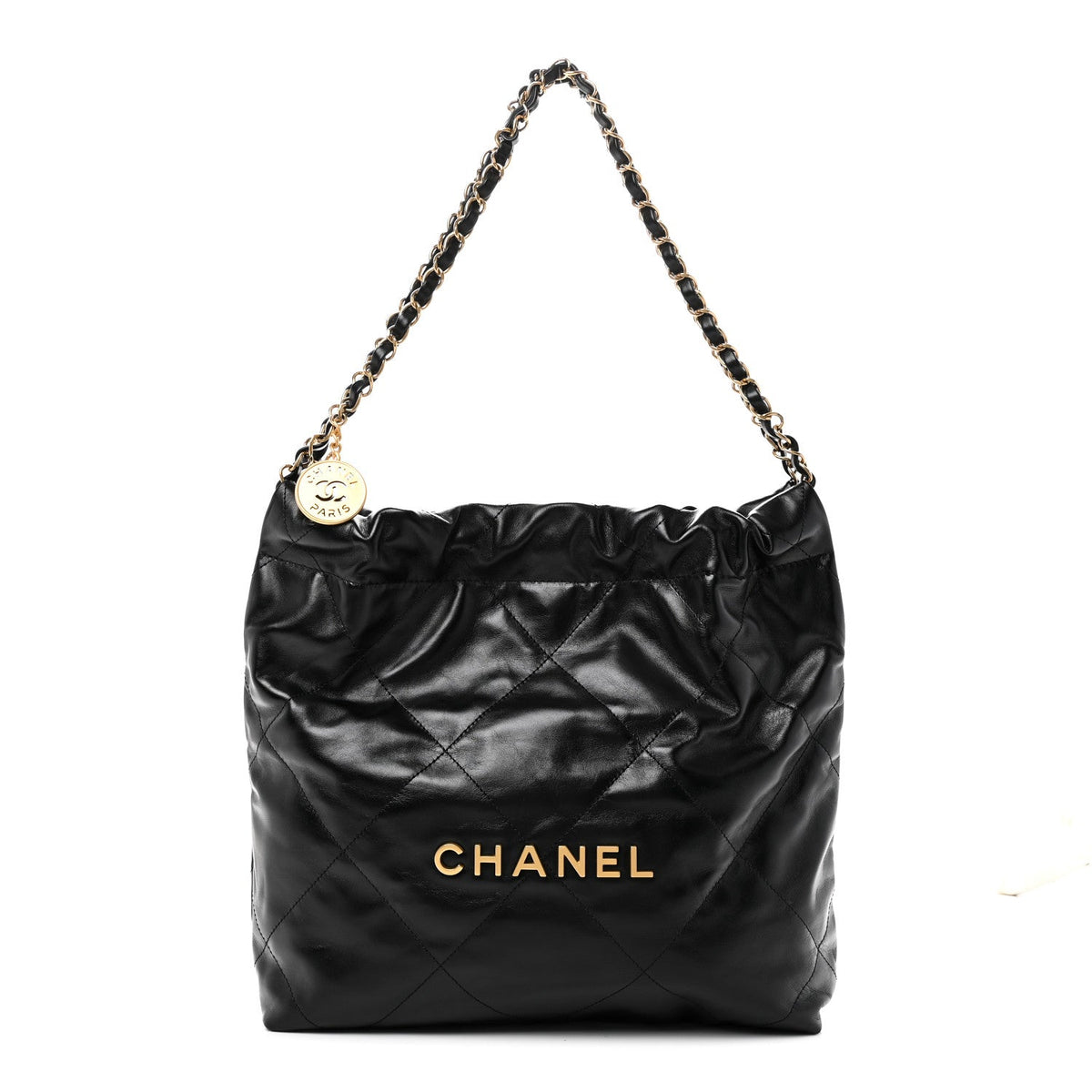 Shiny Calfskin Quilted Small Chanel 22 Black