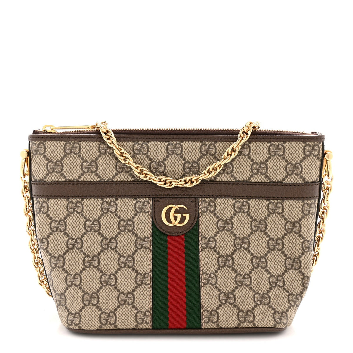 GG Supreme Monogram Web Ophidia Chain Shoulder Bag Brown