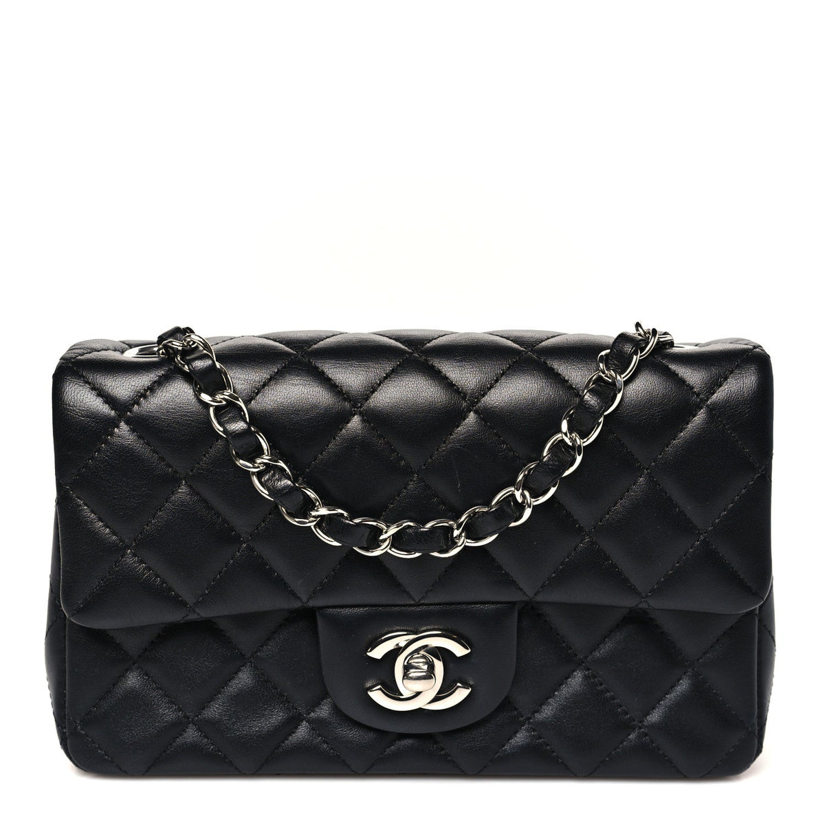 Lambskin Quilted Mini Rectangular Flap Black