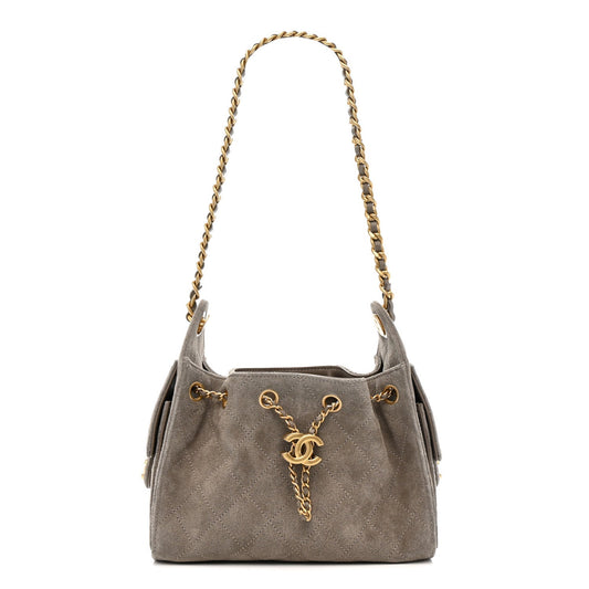 Suede Quilted Mini Chanel 25 Handbag Dark Grey
